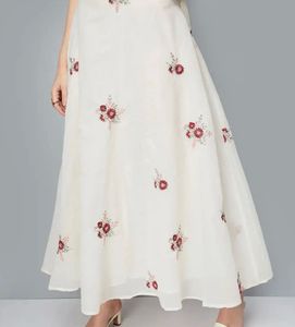 White and red  Floral Embroidered Ethnic Skirt