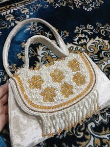 crystal and pearl work velvet purse