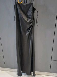 Zara Satin Side Slit Dress (Length 48.5 inch