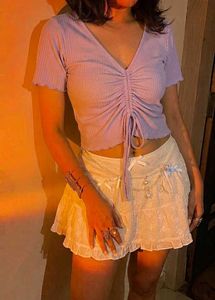 Purple Ruched Tie-Front Top