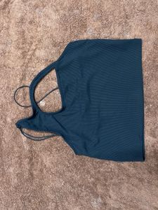 Stylish Navy Cutout Ribbed Crop Top