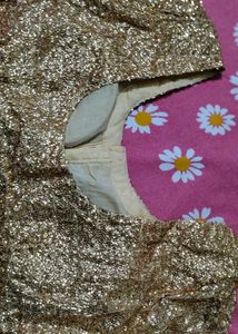 Elegant White saree with sequins border &amp; Gold blo