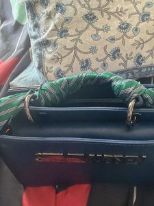 Steve Madden Blue Satchel Bag with Scarf Detail