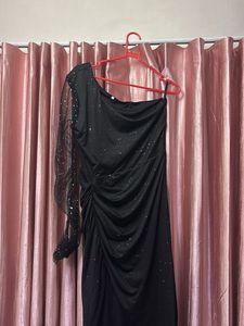 Sparkly One-Shoulder Black Dress
