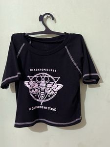 Black Graphic Print Crop Top
