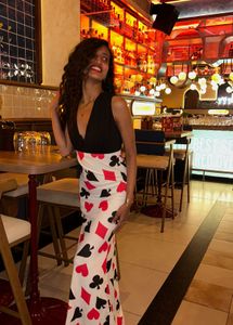Unique Playing Card Print Maxi Dress