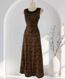 Elegant Brown Beaded Maxi Dress