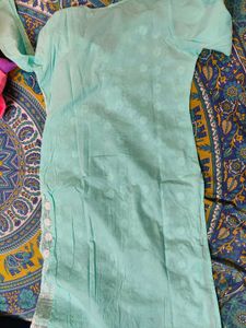 Pure Cotton Teal Embroidered Kurta set