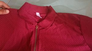 Unisex Maroon Zip Polo T-Shirt