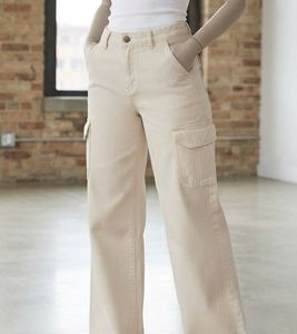 Khaki Cargo Wide Leg Pants