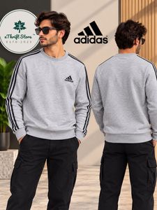 Adidas 3 Strips Grey Fleece Lined Sweatshirt