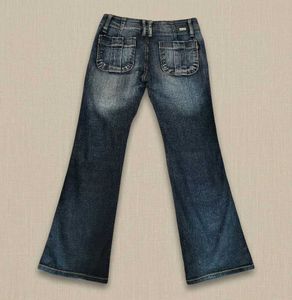 Vintage Y2K Dark Wash Flare Jeans with Cargo Pocke