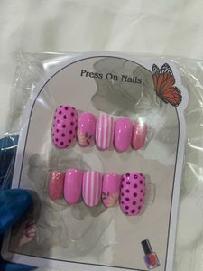 Press On Nails - Pink Floral & Polka Dot