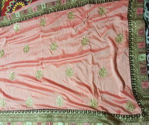 Elegant Peach Saree with Gold Embroidery