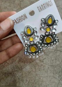 Oxidized Yellow Stone Jhumka Earrings