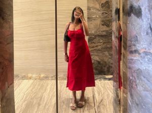Fit and Flared Midi Side Slit Red Dress