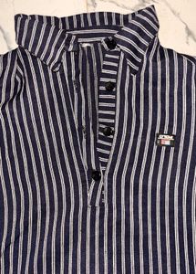 Striped Button-Up Pullover Top