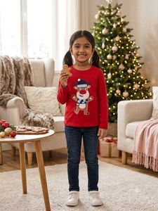 Girls' Red Christmas Reindeer Long Sleeve Top