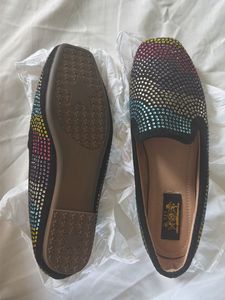 Sparkling Rainbow Embellished Loafers