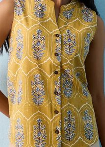 Boho Sleeveless Mustard Yellow Printed Top