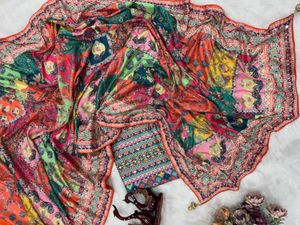 Trending chinnon with beautiful print saree
