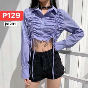 Cute Lavender Ruched Crop Shirt