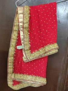 get free paranda Red Embroidered salwar sui