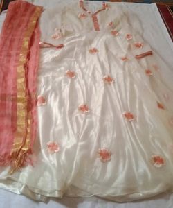 Offwhite Net And Silk Gown With Duppata
