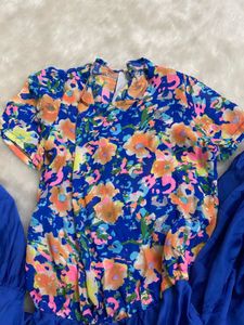 Vibrant Floral &amp; Blue Tiered Maxi Dress