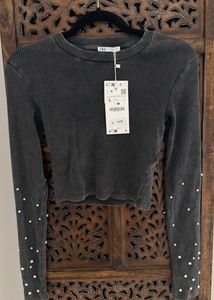 Brand New L Edition Rhinestone Cotton Crop Top
