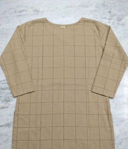 Beige Checkered Kurta with Black Pants Set