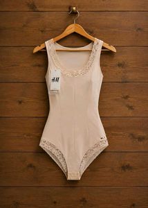 Beige Lace Trim Bodysuit