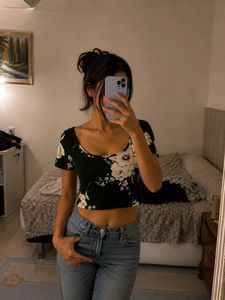 Black Floral Crop Top