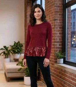 Maroon Long Sleeve Top with Sequin Detail