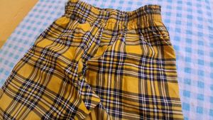Yellow Plaid Wide Leg Pants