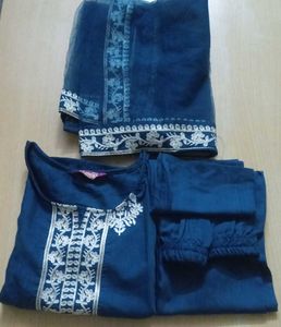 Navy Blue Embroidered Kurta Set with Dupatta