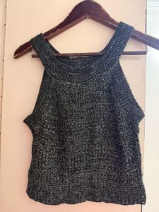 Y2K Grey Halter Knit Tank Top