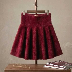 Red Fur Flare Skirt