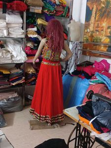 Red Embroidered Lehenga Choli Garba
