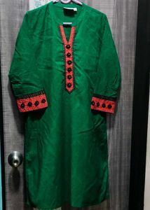 Green Kurta with Red & Black Embellishments