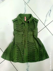 green solid shirt style top