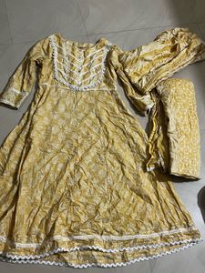 Yellow Printed Kurta Set with Dupatta