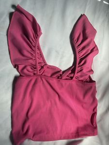 Ruffled Detail Pink Crop Top