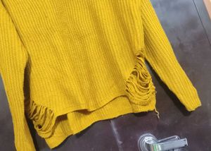 Mustard V-Neck Winter Top For 50 Bust
