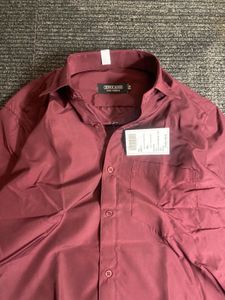 Maroon Long Sleeve Button-Up Shirt