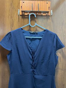 Chic Navy Lace-Up A-Line Dress