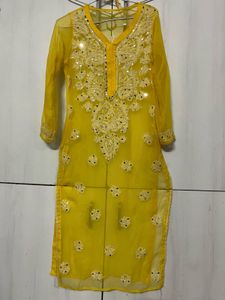 Embroidered Yellow Chikankari Kurta