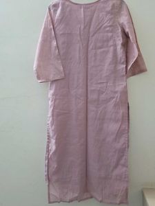 size L Light Pink Kurta with Polka Dots