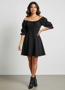 Black Off-Shoulder Puff Sleeve Dress