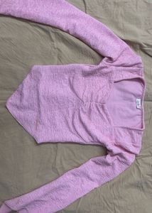 Cute Pink Textured Square Neck Top